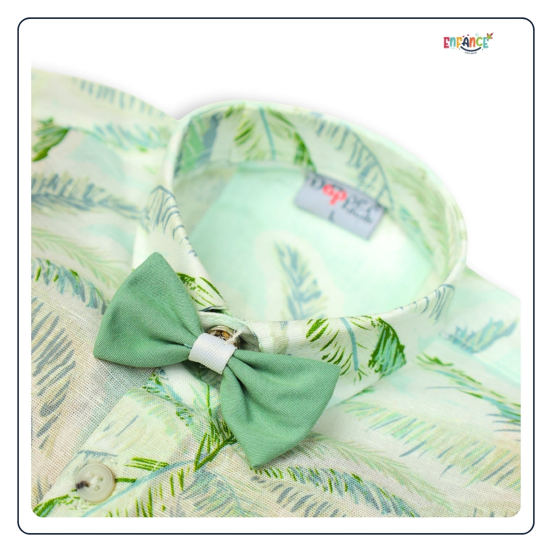 Dapper Dudes Half Sleeves Palm Trees Printed Shirt Shorts & Bow With Suspender - Pista