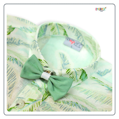 Dapper Dudes Half Sleeves Palm Trees Printed Shirt Shorts & Bow With Suspender - Pista
