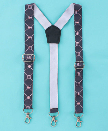 Dapper Dudes Full Sleeves Striped Suspender Shirt With Bow & Bottom - Peach