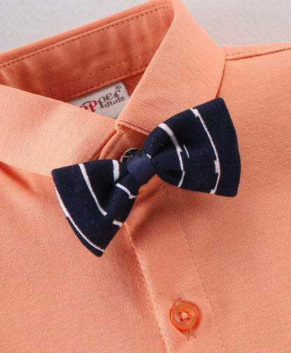 Dapper Dudes Full Sleeves Suspender Shirt With Striped Bow ,Cap & Bottom - Orange