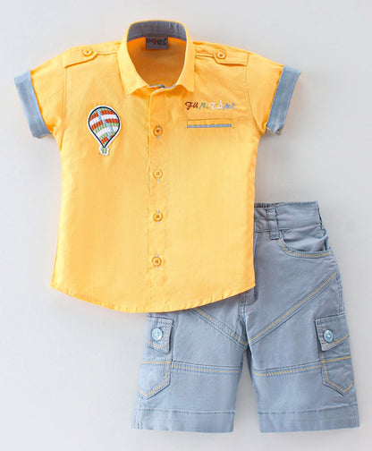 Dapper Dudes Half Sleeves Parachute Patch Shirt With  Shorts - Yellow