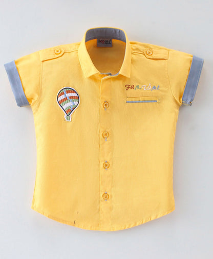 Dapper Dudes Half Sleeves Parachute Patch Shirt With  Shorts - Yellow
