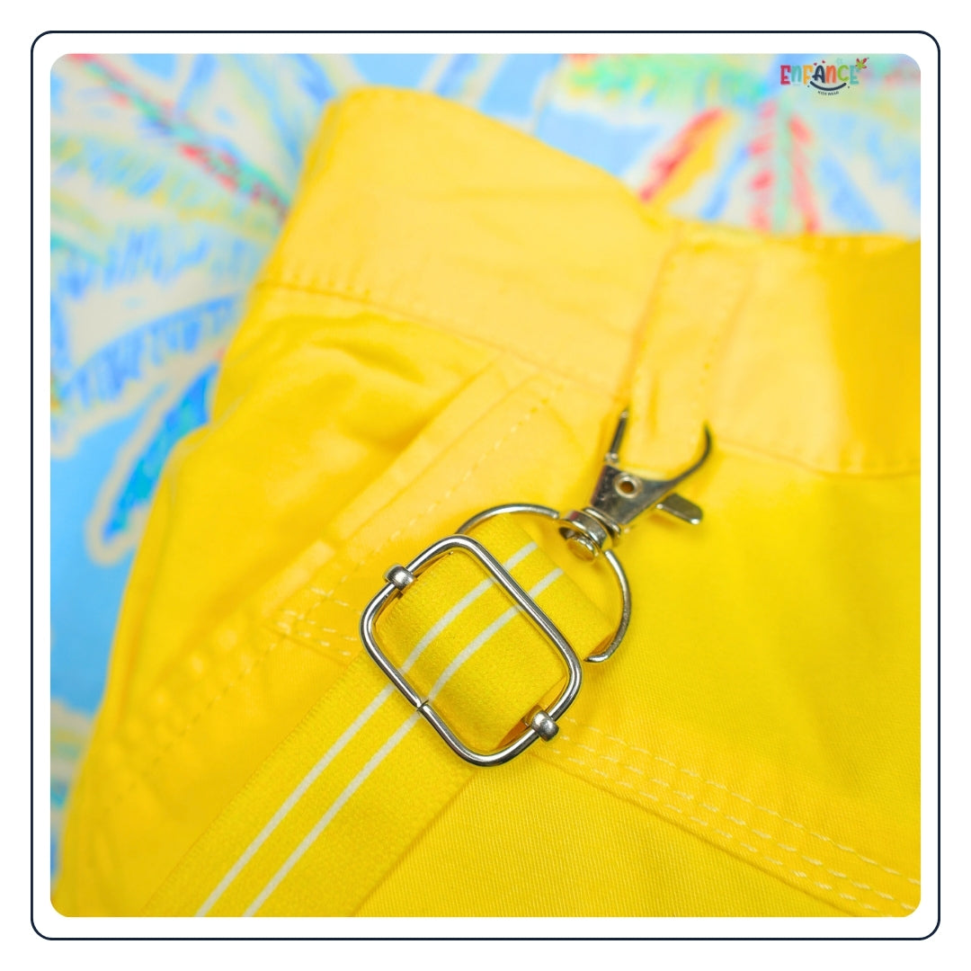 Dapper Dudes Half Sleeves Leaves Printed Shirt With Shorts Suspender & Bow Set - Yellow