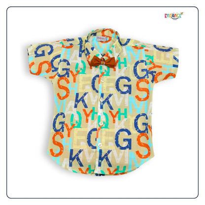 Dapper Dudes Half Sleeves Alphabets Printed Shirt With Shorts & Bow - Brown