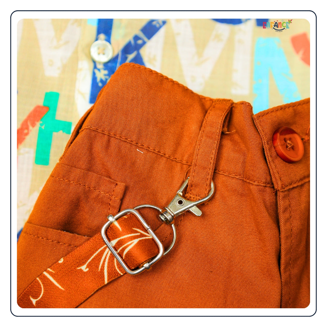 Dapper Dudes Half Sleeves Alphabets Printed Shirt With Shorts & Bow - Brown