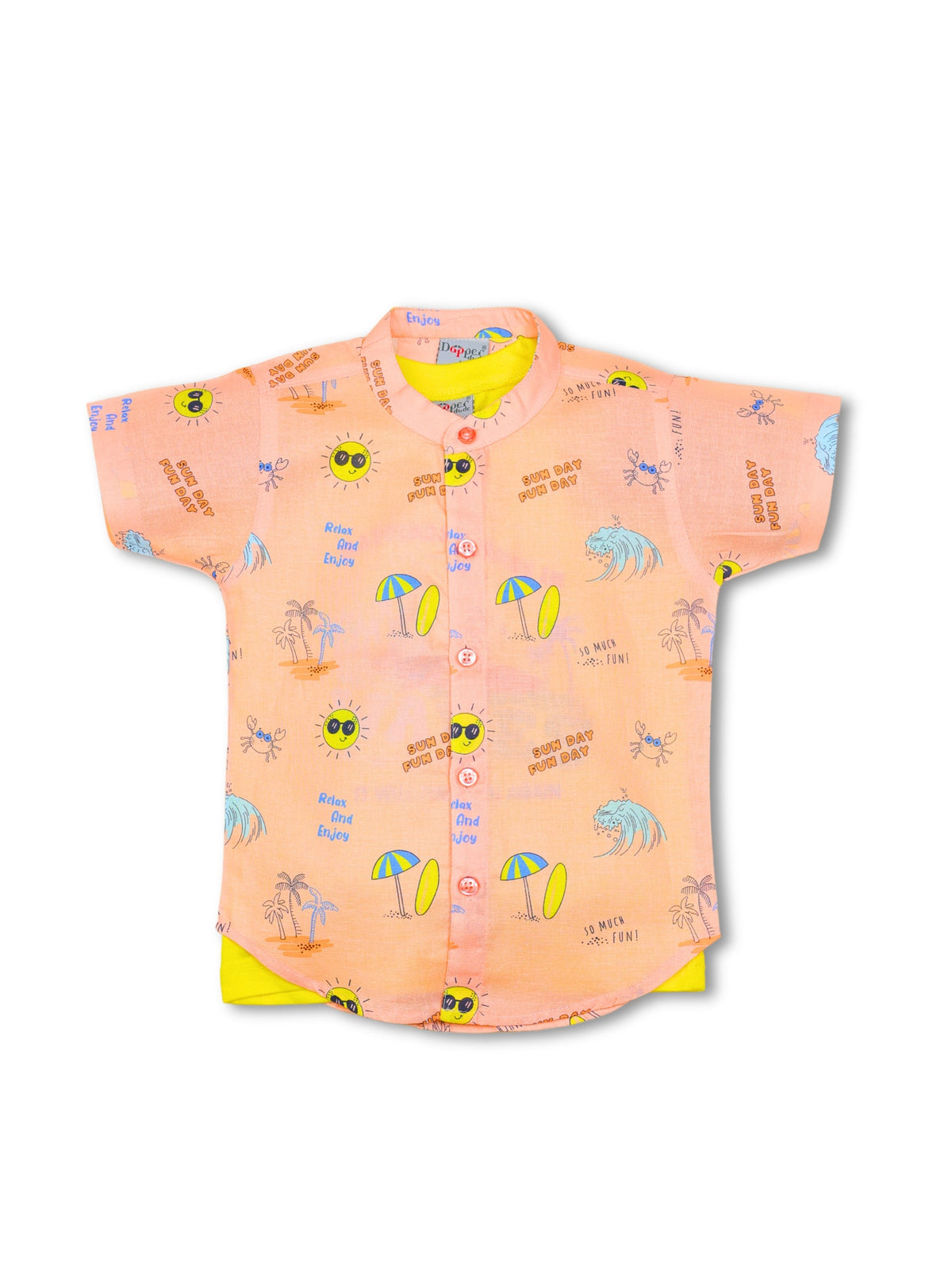 Dapper Dudes Half Sleeves Beach Theme Printed Shirt & Shorts Set - Peach