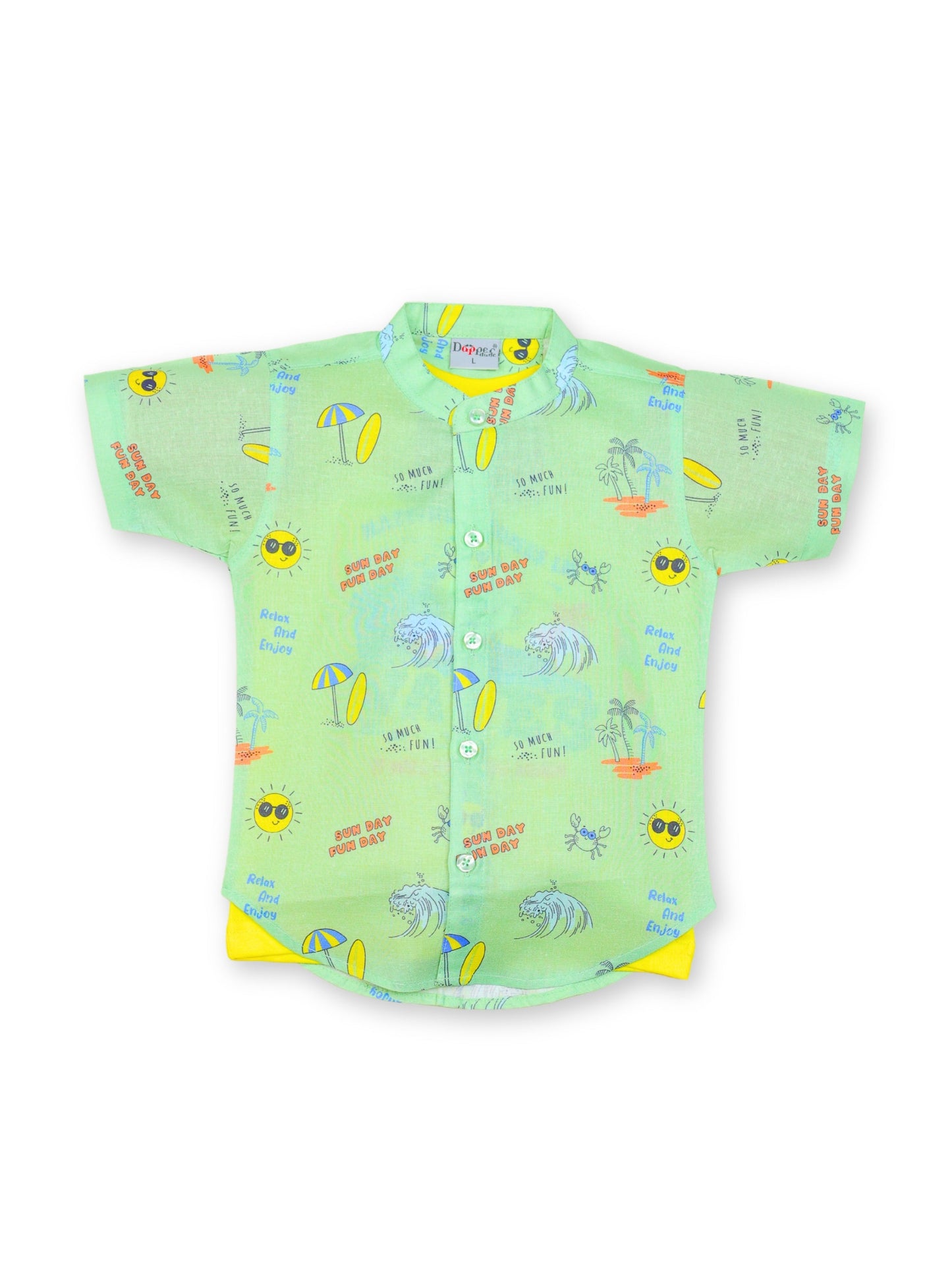 Dapper Dudes Half Sleeves Beach Theme Printed Shirt & Shorts Set - Pista