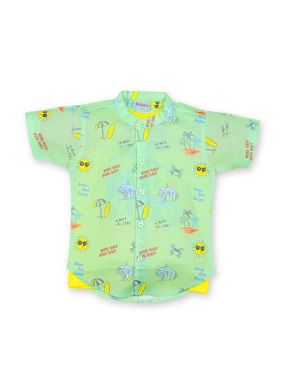 Dapper Dudes Half Sleeves Beach Theme Printed Shirt & Shorts Set - Pista