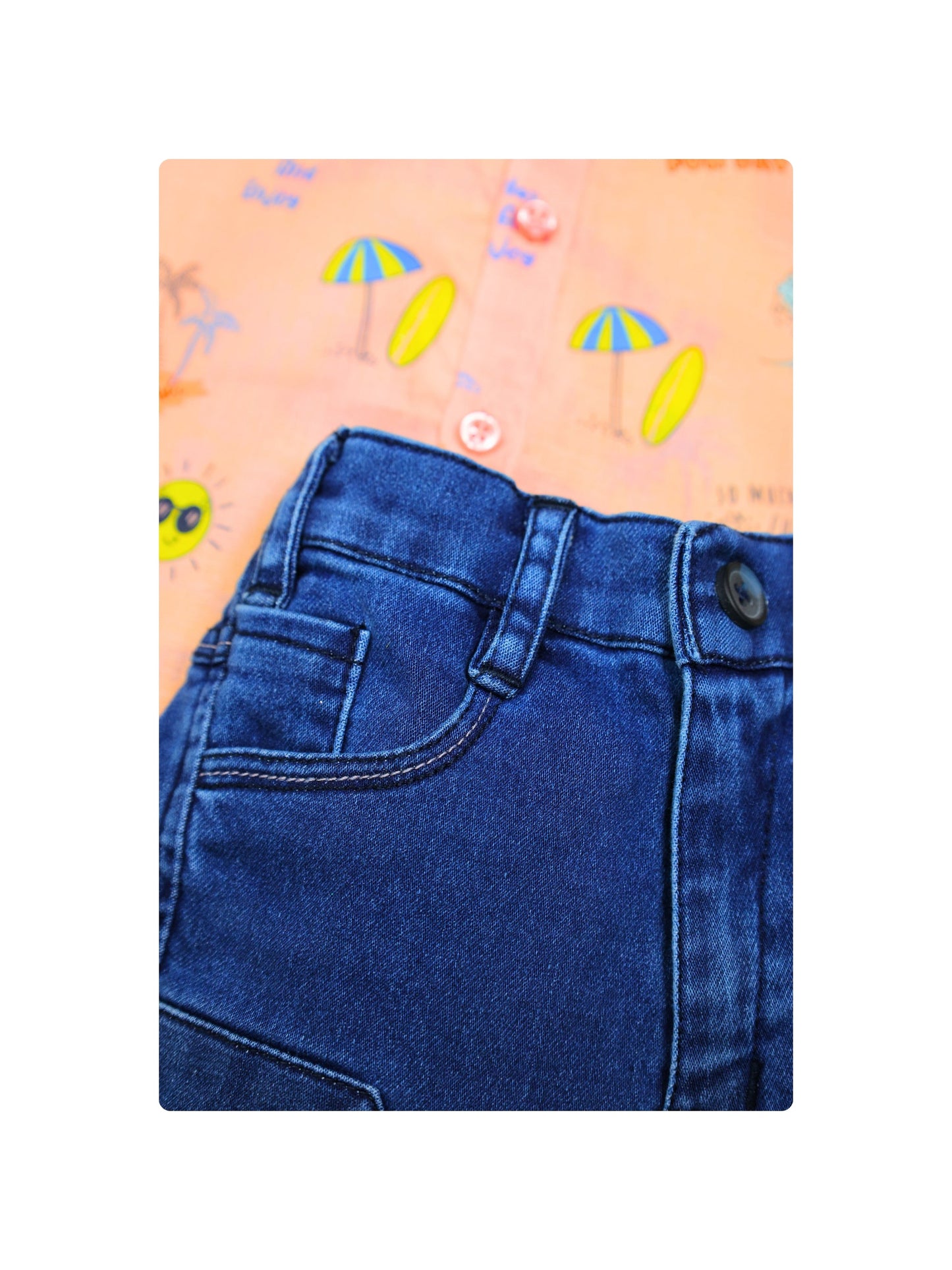 Dapper Dudes Half Sleeves Beach Theme Printed Shirt & Shorts Set - Peach