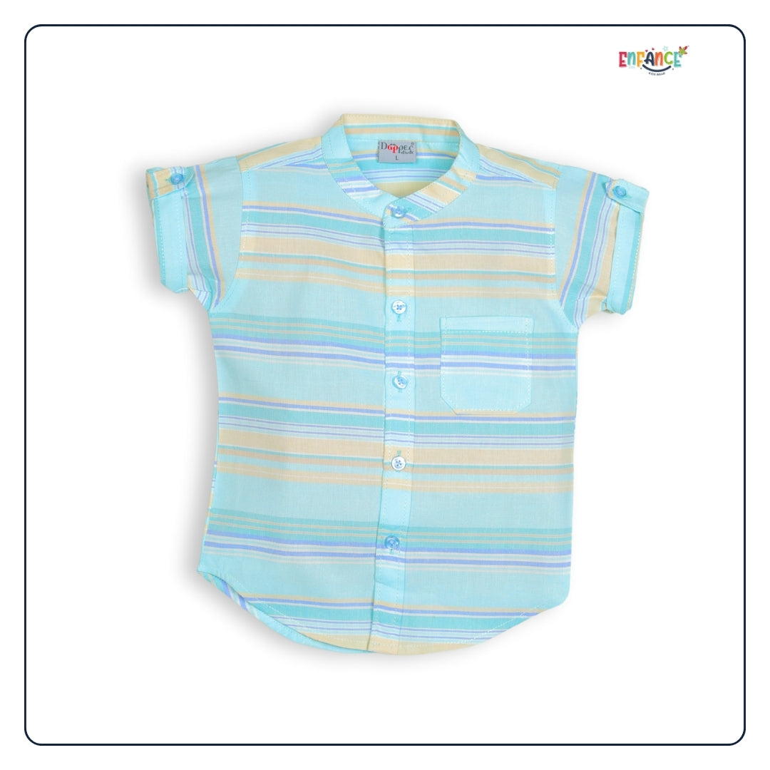 Dapper Dudes Half Sleeves Striped Shirt With Shorts & Bow - Blue