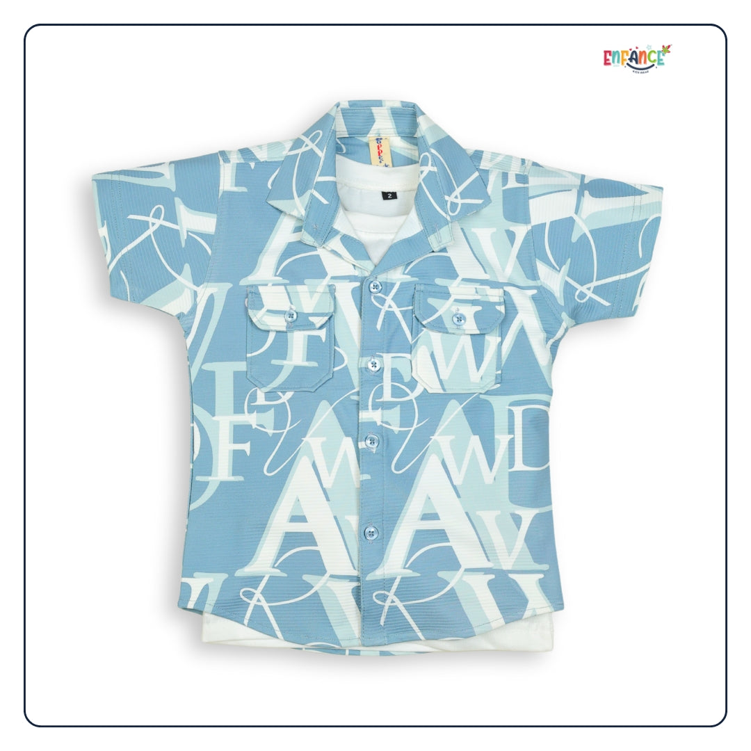 Dapper Dudes Half Sleeves Alphabet Printed Shirt With Coordinating Shorts & Tee - Grey