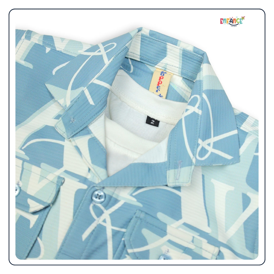 Dapper Dudes Half Sleeves Alphabet Printed Shirt With Coordinating Shorts & Tee - Grey