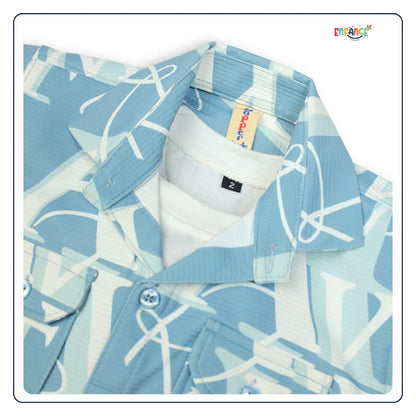 Dapper Dudes Half Sleeves Alphabet Printed Shirt With Coordinating Shorts & Tee - Grey