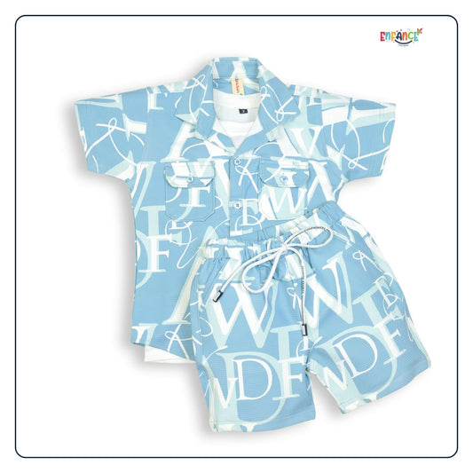 Dapper Dudes Half Sleeves Alphabet Printed Shirt With Coordinating Shorts & Tee - Grey