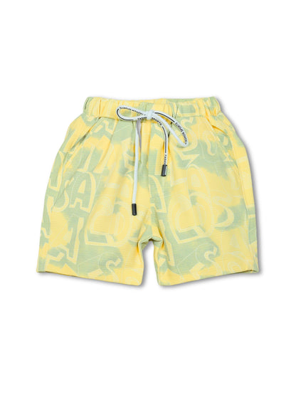 Dapper Dudes Half Sleeves Alphabet Printed Shirt With Coordinating Shorts & Tee - Lemon