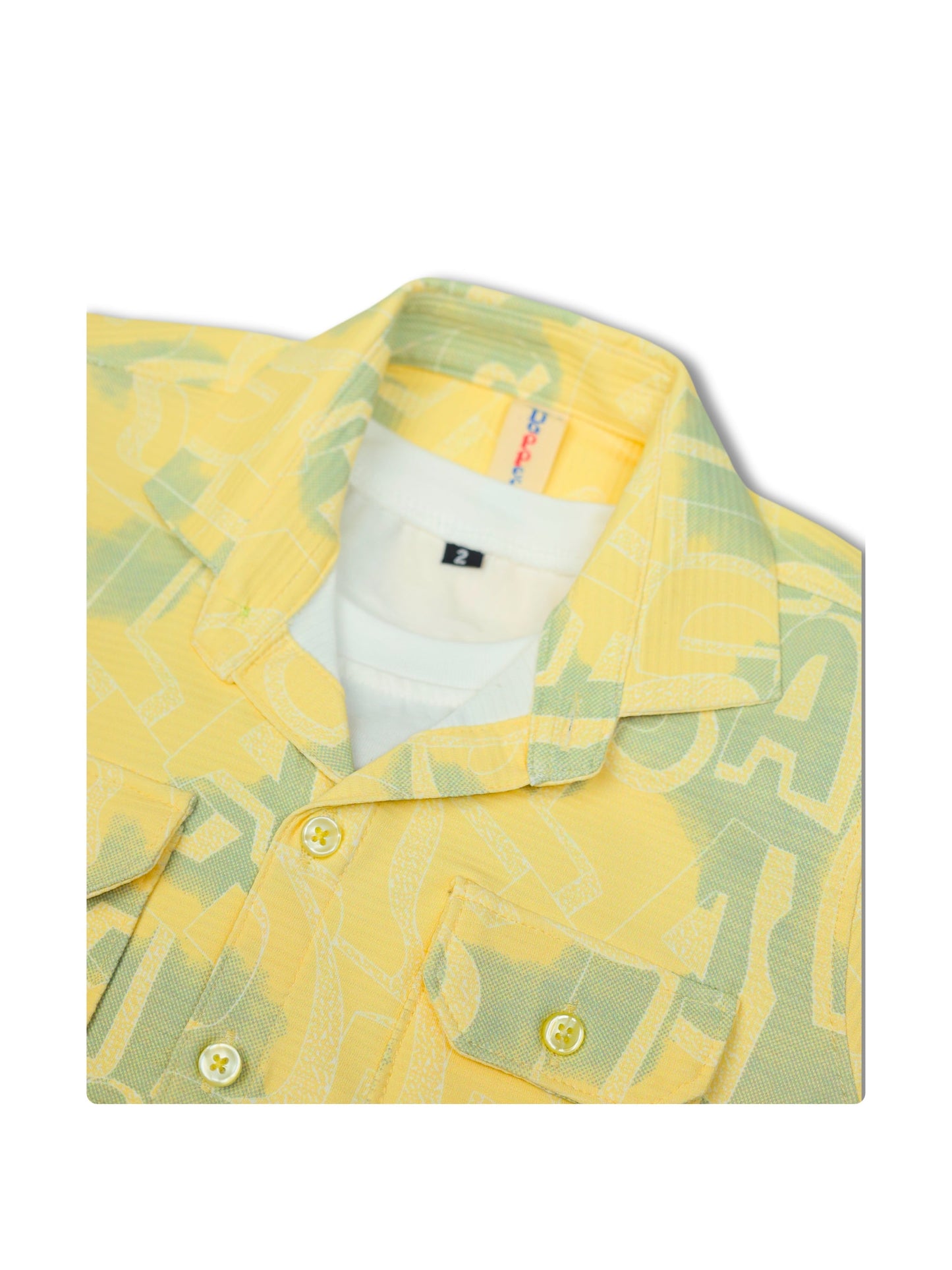 Dapper Dudes Half Sleeves Alphabet Printed Shirt With Coordinating Shorts & Tee - Lemon