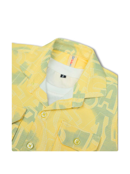 Dapper Dudes Half Sleeves Alphabet Printed Shirt With Coordinating Shorts & Tee - Lemon