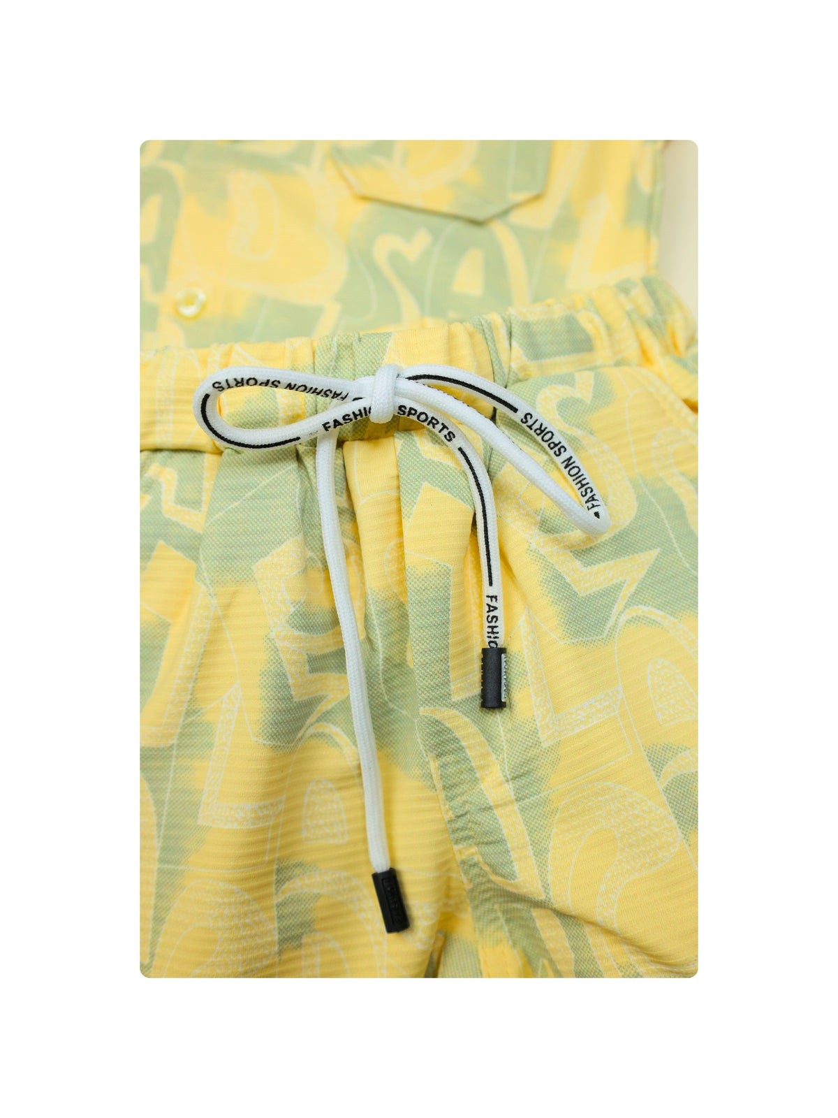 Dapper Dudes Half Sleeves Alphabet Printed Shirt With Coordinating Shorts & Tee - Lemon