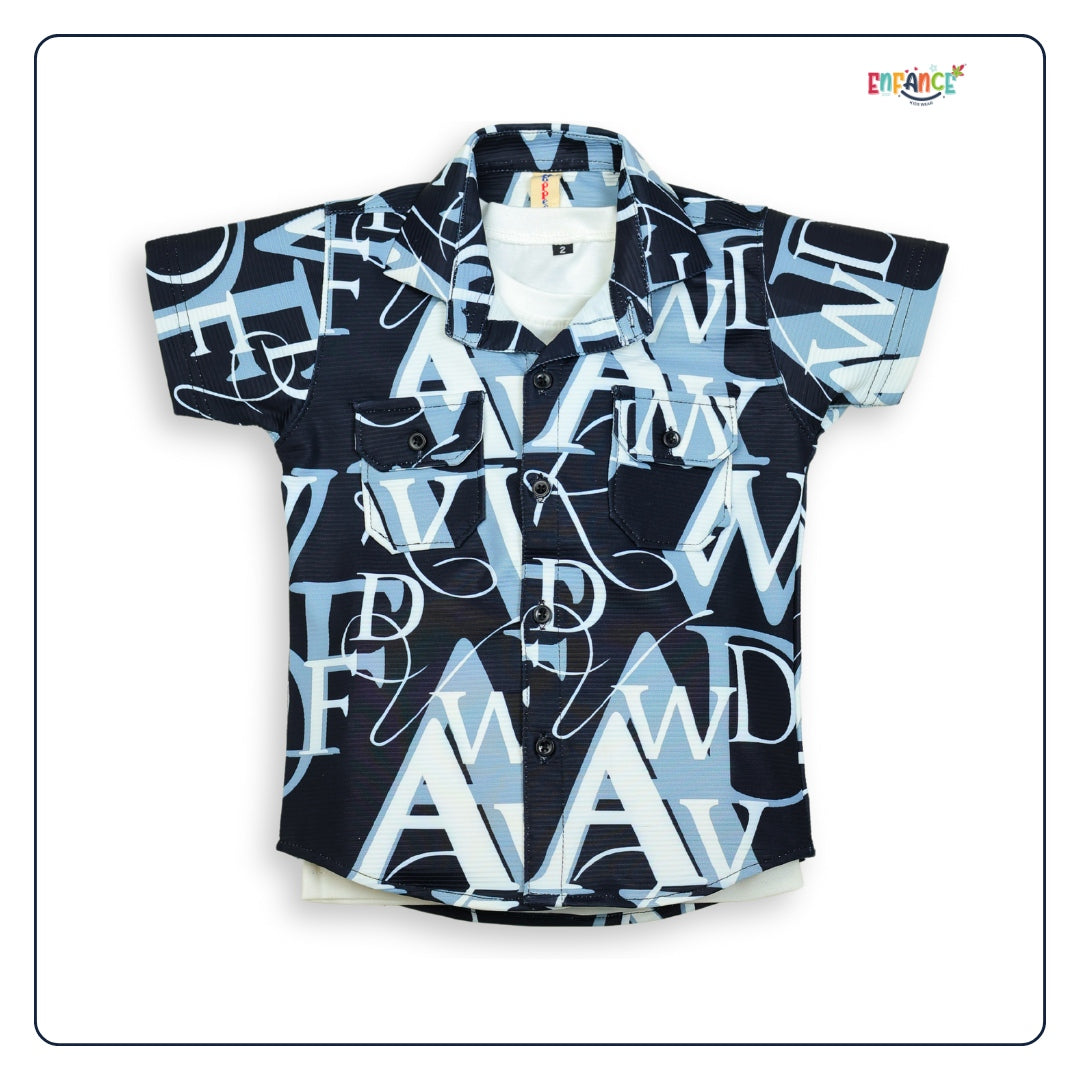 Dapper Dudes Half Sleeves Alphabet Printed Shirt With Coordinating Shorts & Tee - Black