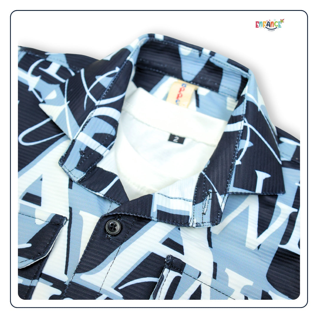 Dapper Dudes Half Sleeves Alphabet Printed Shirt With Coordinating Shorts & Tee - Black