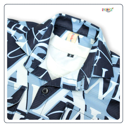 Dapper Dudes Half Sleeves Alphabet Printed Shirt With Coordinating Shorts & Tee - Black