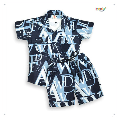 Dapper Dudes Half Sleeves Alphabet Printed Shirt With Coordinating Shorts & Tee - Black