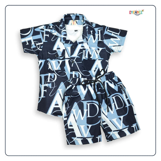 Dapper Dudes Half Sleeves Alphabet Printed Shirt With Coordinating Shorts & Tee - Black