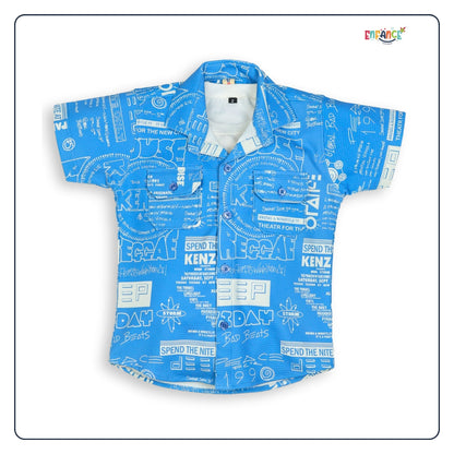 Dapper Dudes Half Sleeves Allover Alphabet Printed Shirt With Coordinating Shorts & Tee - Blue