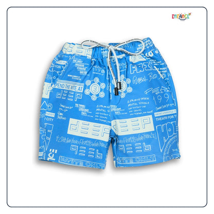 Dapper Dudes Half Sleeves Allover Alphabet Printed Shirt With Coordinating Shorts & Tee - Blue