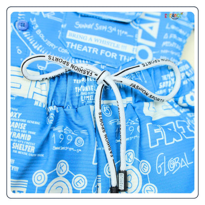 Dapper Dudes Half Sleeves Allover Alphabet Printed Shirt With Coordinating Shorts & Tee - Blue