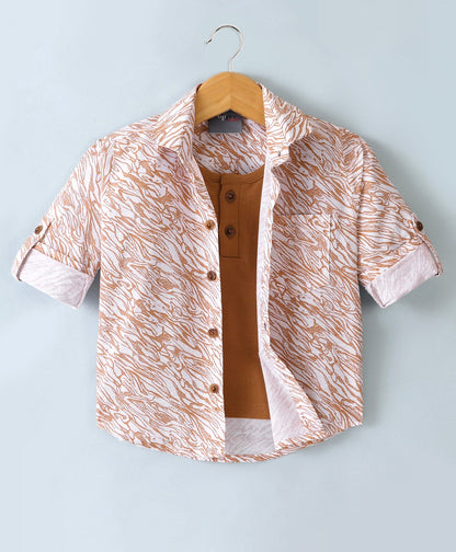 Dapper Dudes Full Sleeves All Over Printed Shirt With Attached Tee - Orange