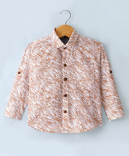 Dapper Dudes Full Sleeves All Over Printed Shirt With Attached Tee - Orange