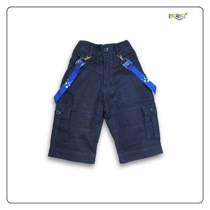 Dapper Dudes Half Sleeves Alphabets Printed Shirt Shorts & Bow With Suspender - S.Blue