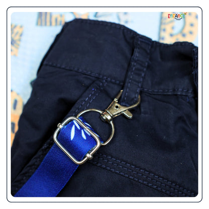 Dapper Dudes Half Sleeves Alphabets Printed Shirt Shorts & Bow With Suspender - S.Blue