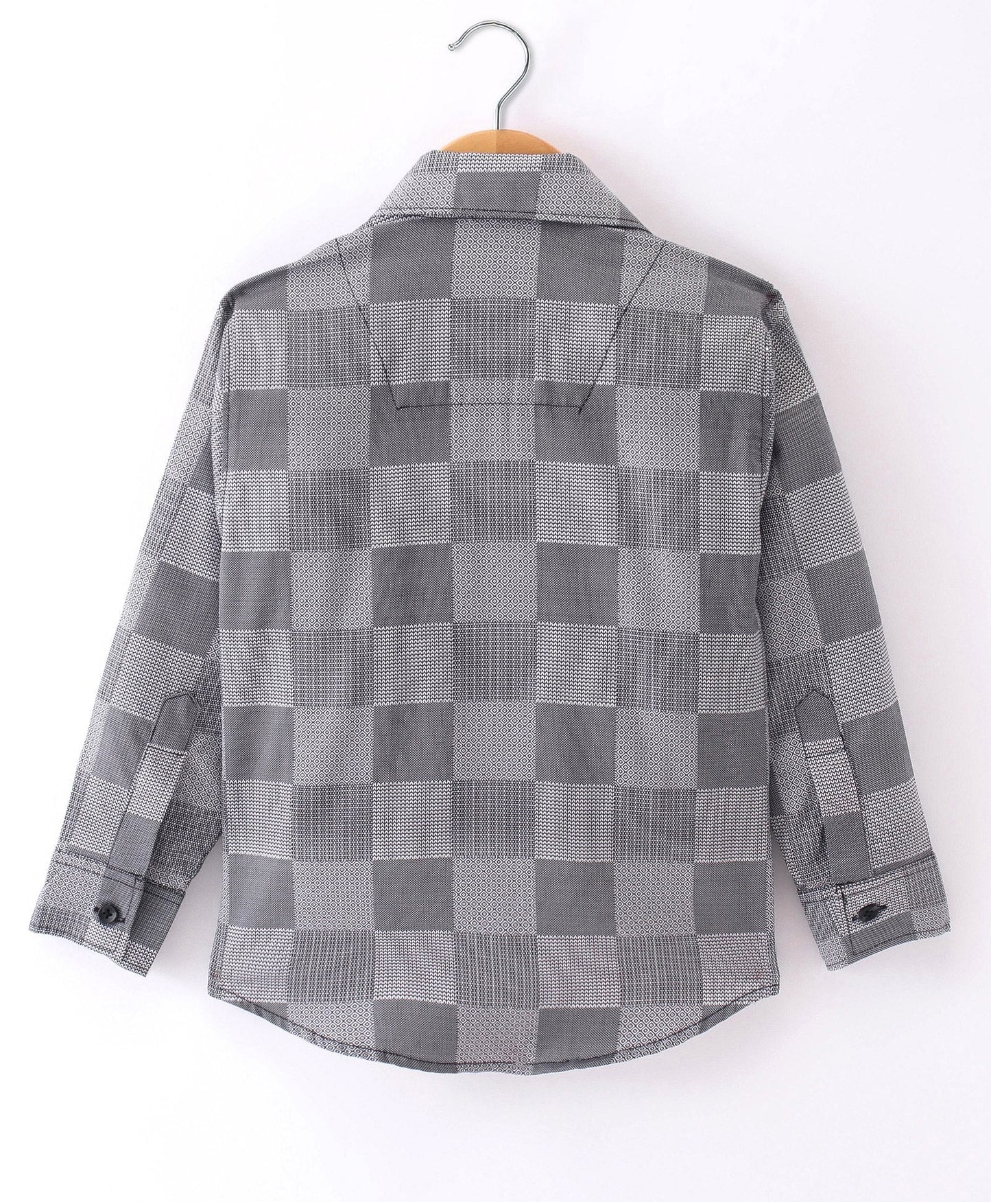 Dapper Dudes Full Sleeves Box Pattern Shirt With Attached Tee - Grey