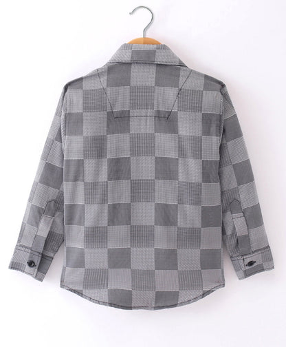 Dapper Dudes Full Sleeves Box Pattern Shirt With Attached Tee - Grey