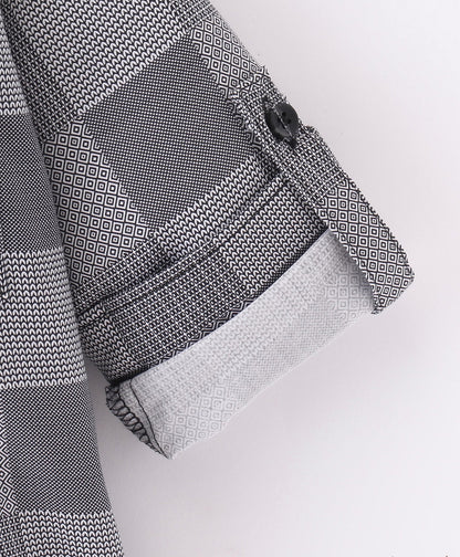 Dapper Dudes Full Sleeves Box Pattern Shirt With Attached Tee - Grey