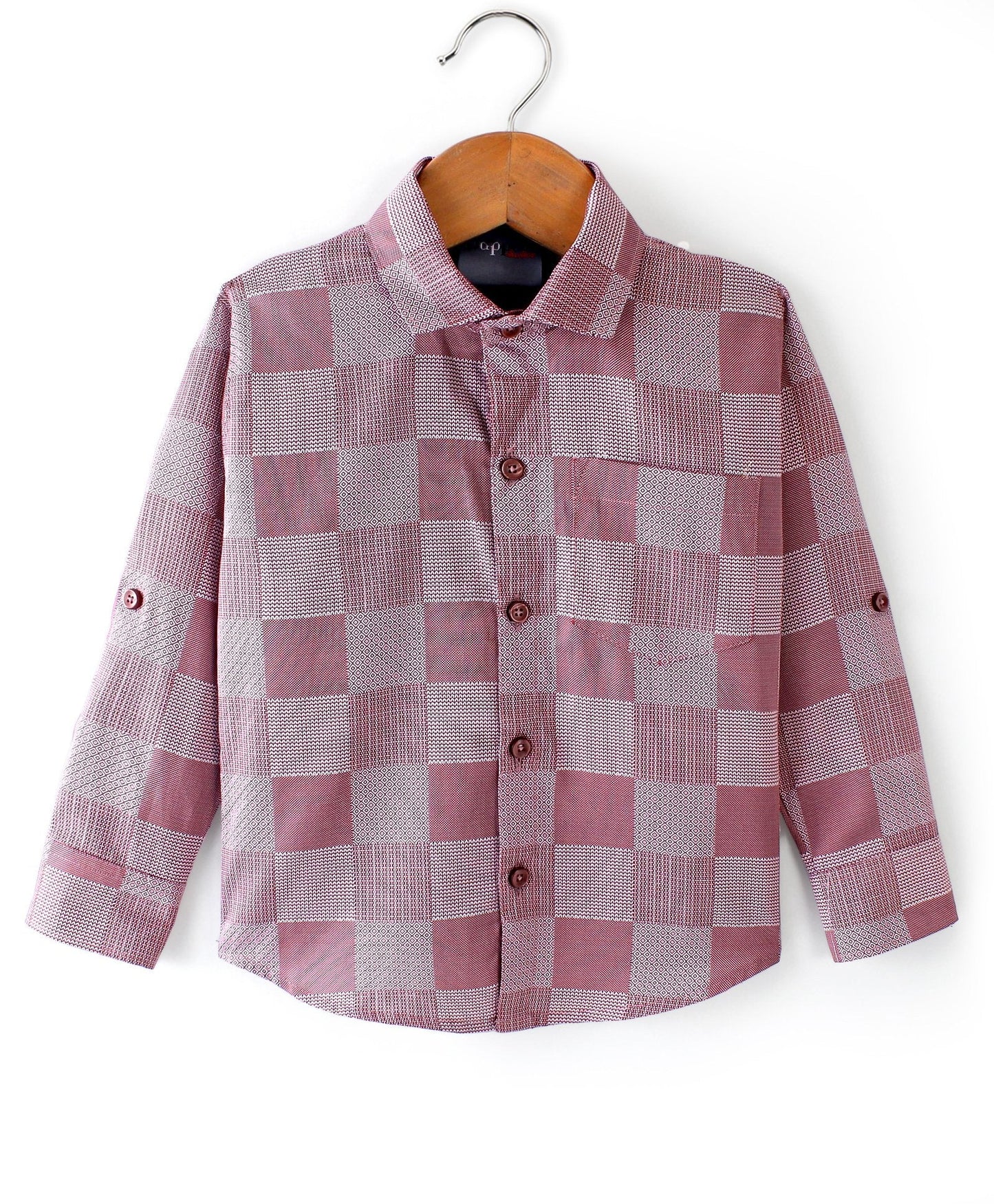 Dapper Dudes Full Sleeves Box Pattern Shirt With Attached Tee - Maroon