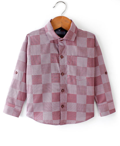 Dapper Dudes Full Sleeves Box Pattern Shirt With Attached Tee - Maroon