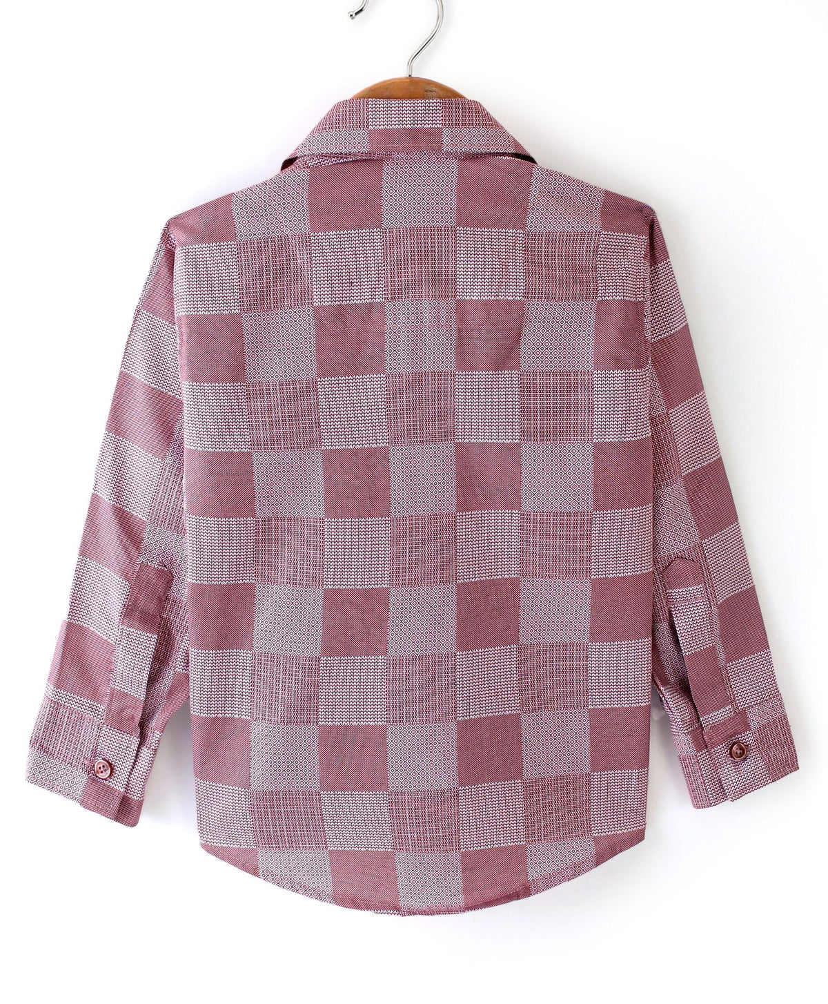 Dapper Dudes Full Sleeves Box Pattern Shirt With Attached Tee - Maroon