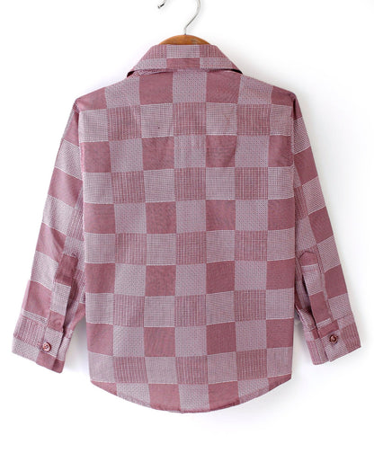 Dapper Dudes Full Sleeves Box Pattern Shirt With Attached Tee - Maroon