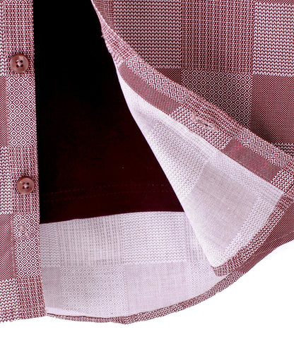 Dapper Dudes Full Sleeves Box Pattern Shirt With Attached Tee - Maroon