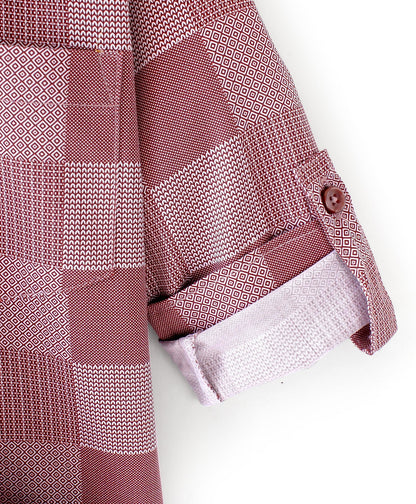 Dapper Dudes Full Sleeves Box Pattern Shirt With Attached Tee - Maroon