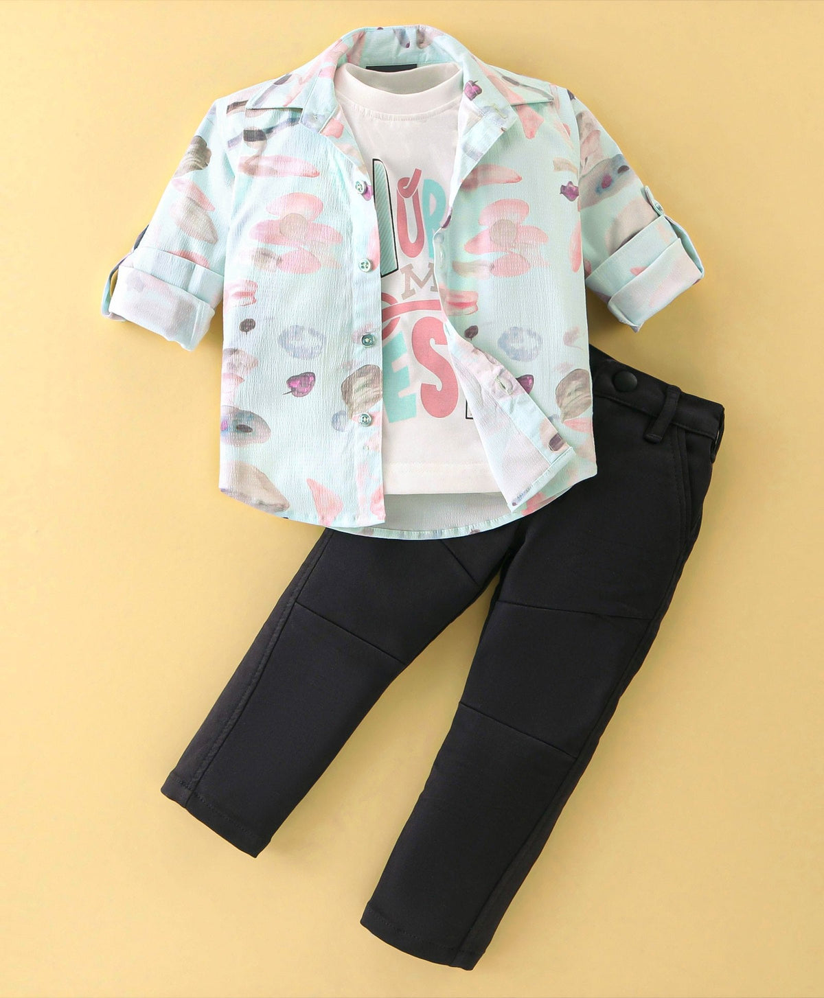 Dapper Dudes Full Sleeves Printed Shirt With Tee & Bottom - Pista