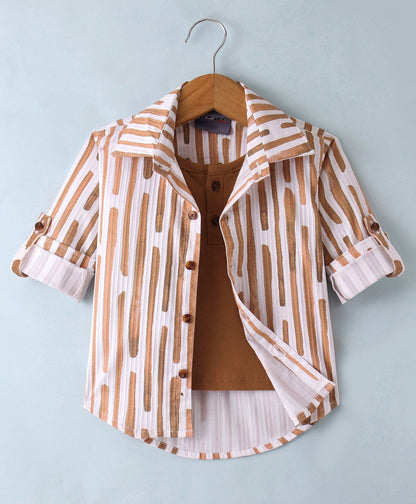 Dapper Dudes Full Sleeves Printed Shirt With Attached Tee - Mustard