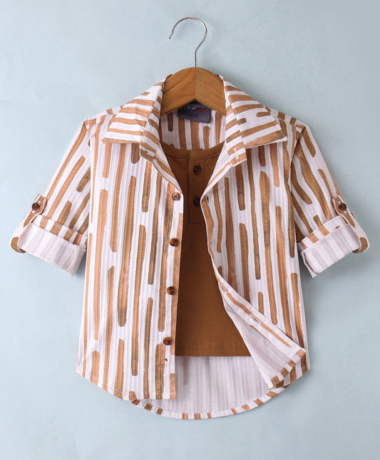 Dapper Dudes Full Sleeves Printed Shirt With Attached Tee - Mustard