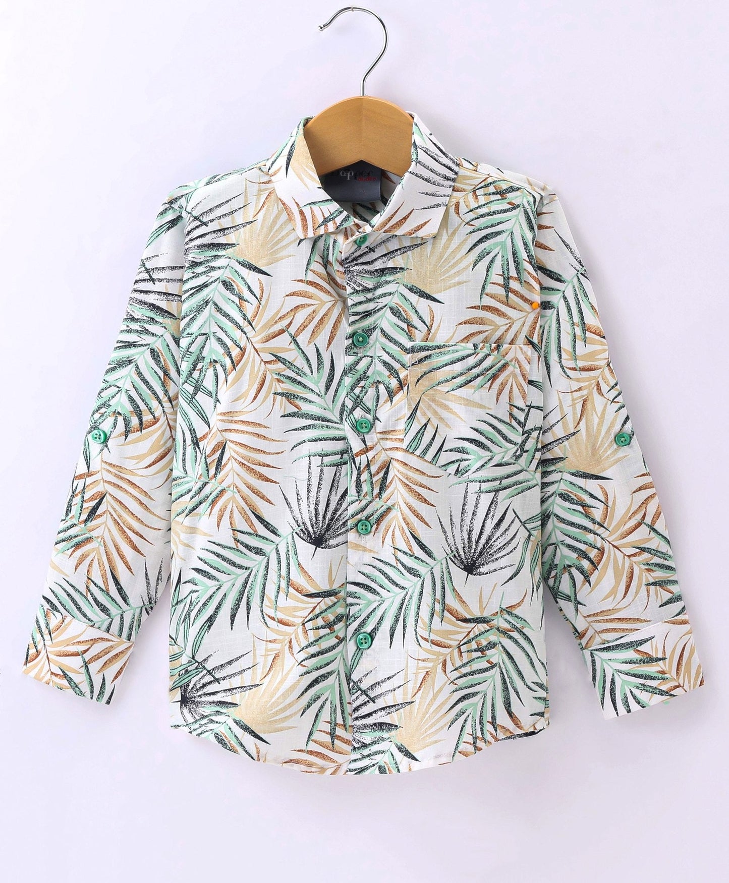 Dapper Dudes Full Sleeves Leaves Print Shirt With Attached Tee - Green