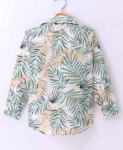 Dapper Dudes Full Sleeves Leaves Print Shirt With Attached Tee - Green