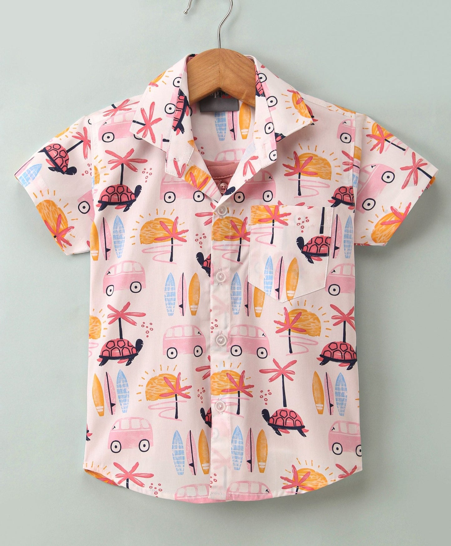Dapper Dudes Half Sleeves Beach Print Shirt With Attached Tee - Pink