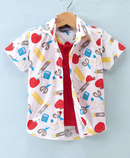 Dapper Dudes Half Sleeves Multi Print Shirt With Attached Tee - Red